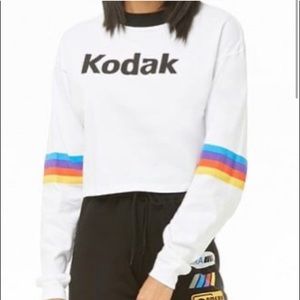 Kodak long sleeve crop top with stripped sleeves